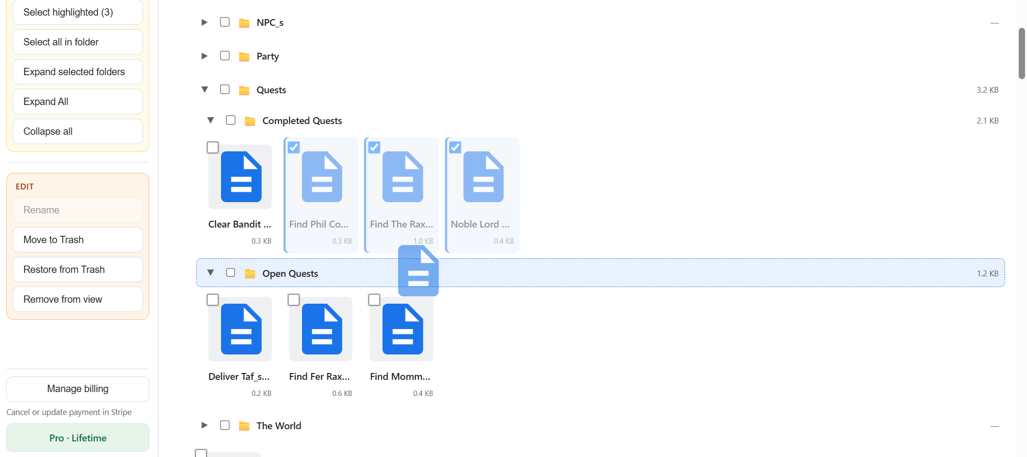 Multi-select in the folder tree