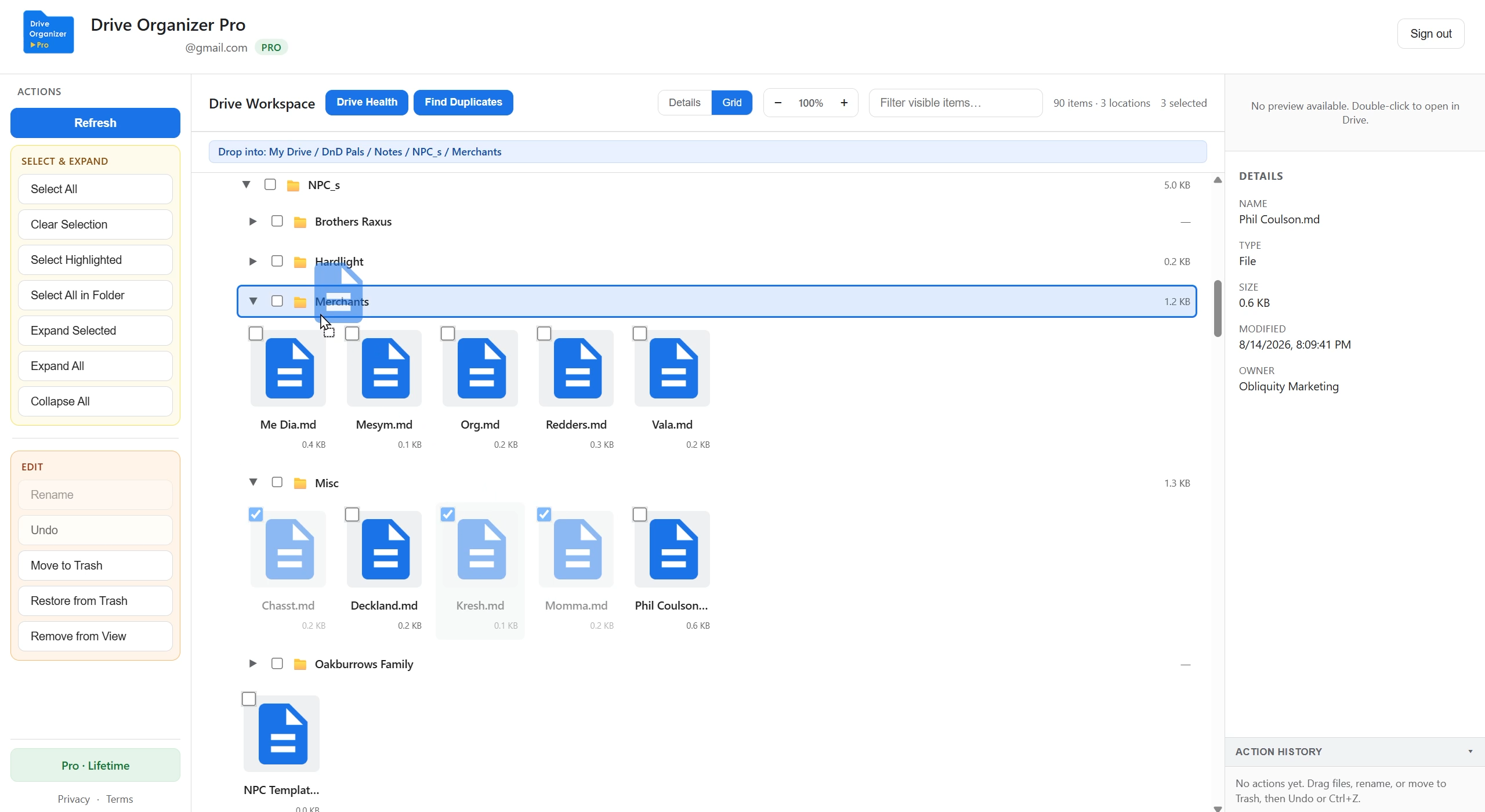 Multi-select files and drag them into another folder in Drive Organizer Pro