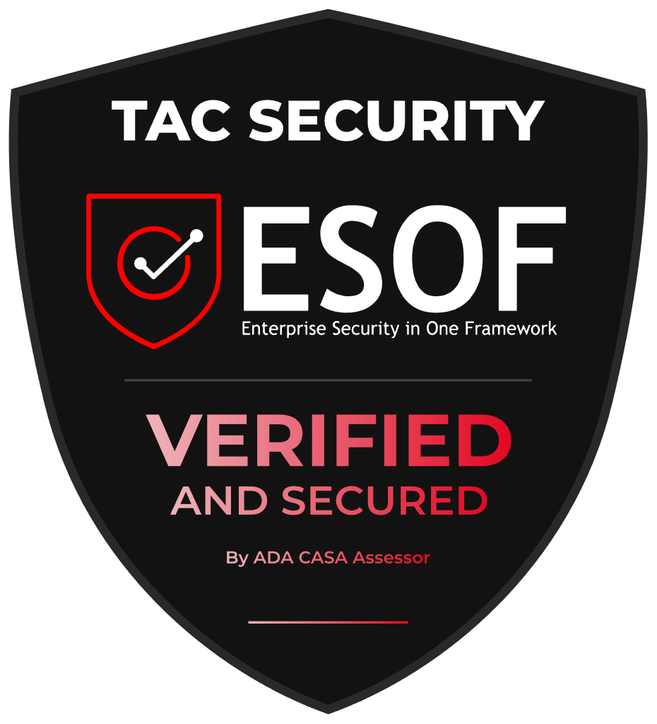 TAC Security ESOF badge: verified and secured by an ADA CASA assessor